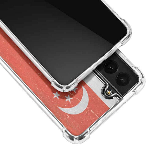 Singapore Flag Distressed Galaxy S21 FE Clear Case